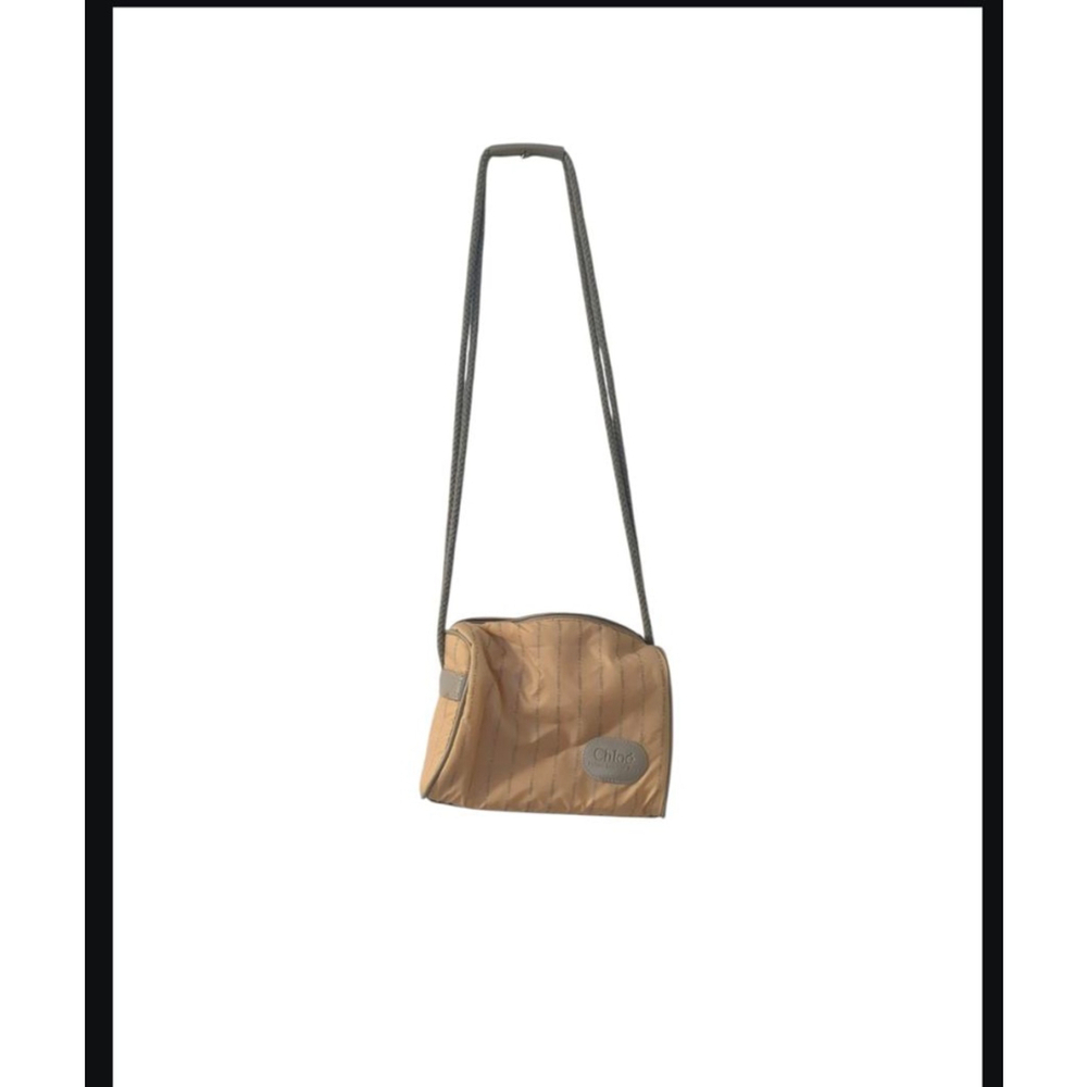 Vintage Chloé Parfums Lagerfeld Paris Beige & Gray Nylon Logo Mini Shoulder Bag